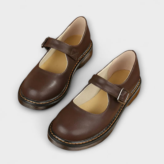 Vintage Damskie Buty Mary Jane – Klasyczne Skórzane Buty z Paseczkiem i Wygodną Wkładką
