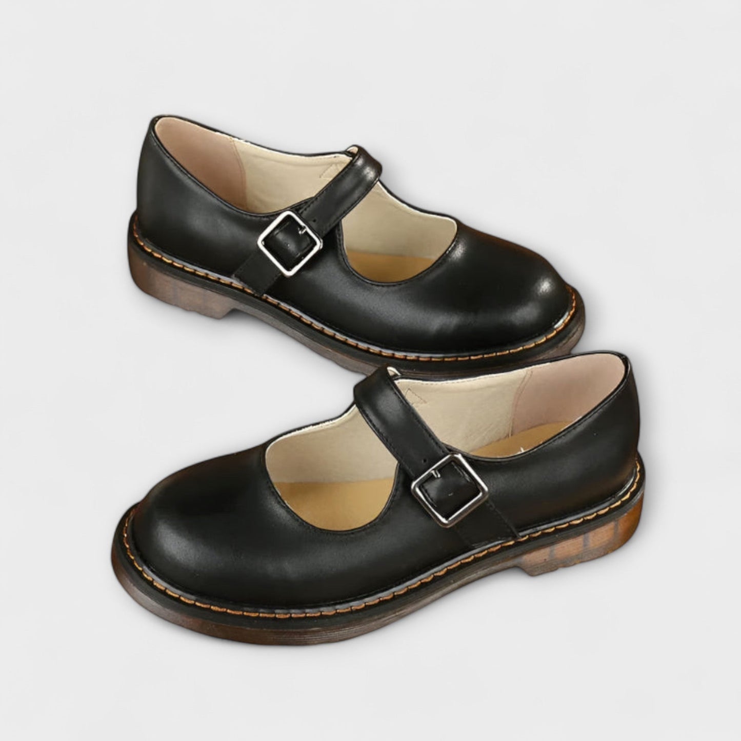 Vintage Damskie Buty Mary Jane – Klasyczne Skórzane Buty z Paseczkiem i Wygodną Wkładką