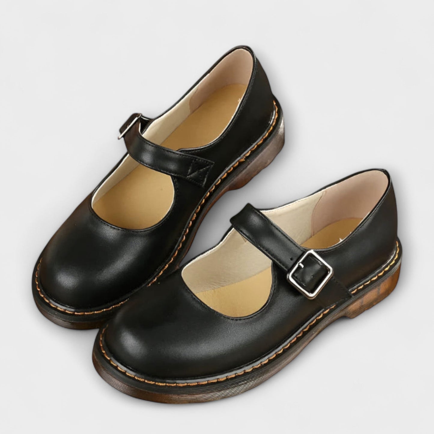 Vintage Damskie Buty Mary Jane – Klasyczne Skórzane Buty z Paseczkiem i Wygodną Wkładką