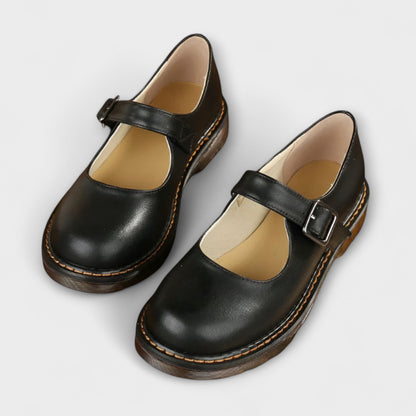 Vintage Damskie Buty Mary Jane – Klasyczne Skórzane Buty z Paseczkiem i Wygodną Wkładką